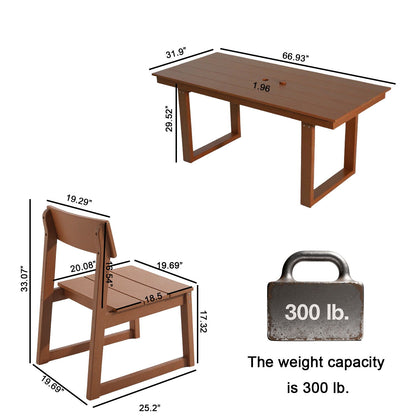 7 Piece Outdoor Dining Set For 6, Table With Umbrella Hole &amp; 6 Armless Chairs For Backyard - Brown