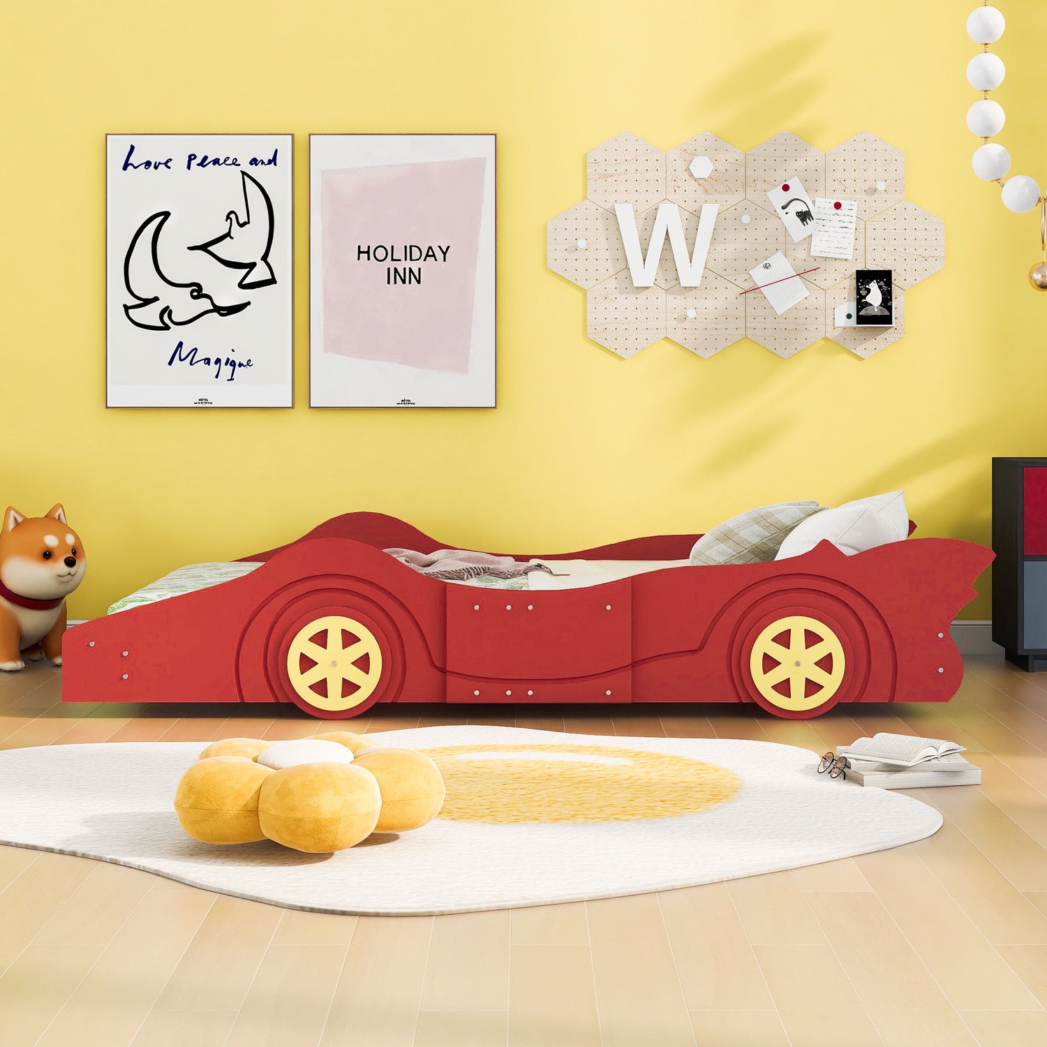 Race Car Shaped Platform Bed &amp; Wheels