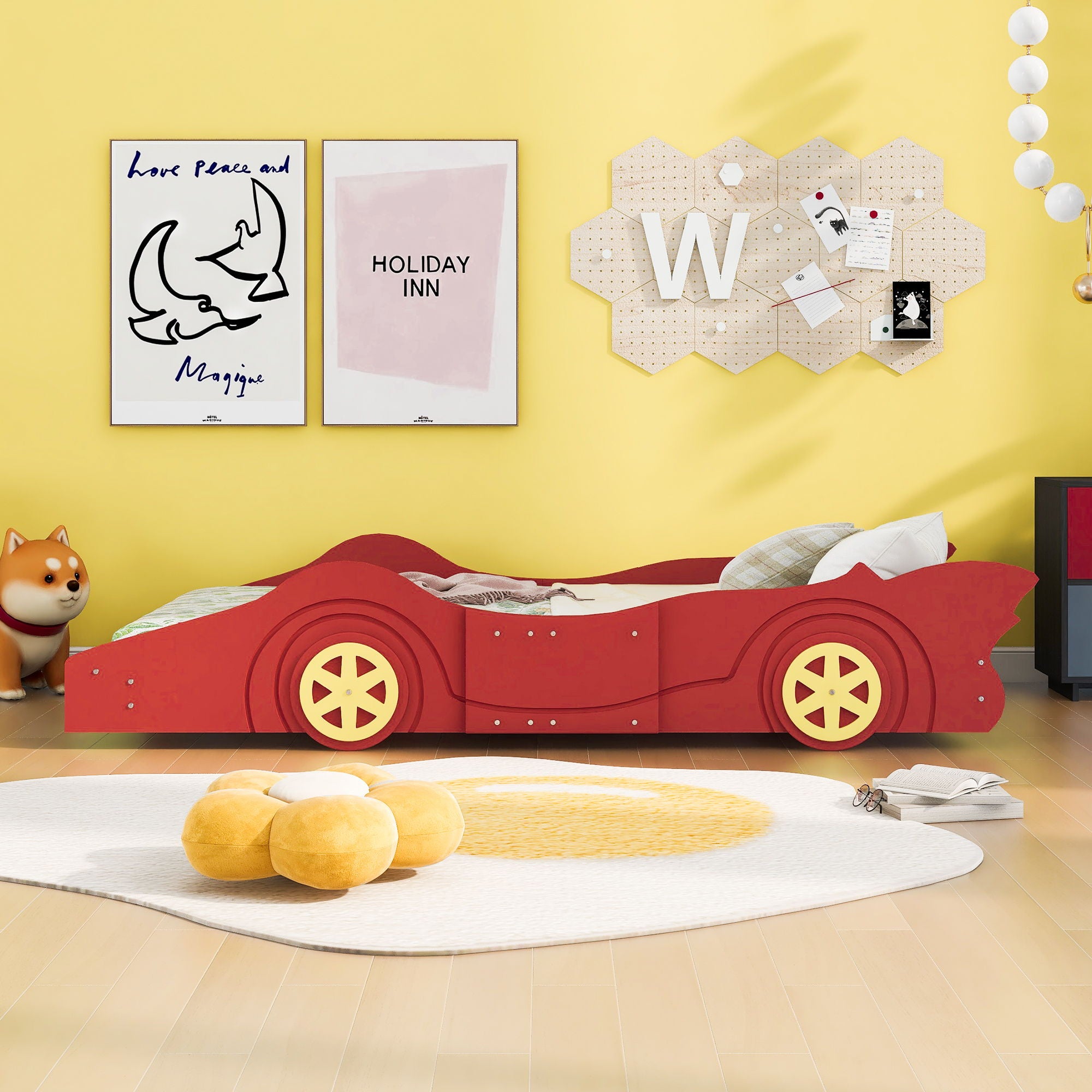 Race Car Shaped Platform Bed &amp; Wheels