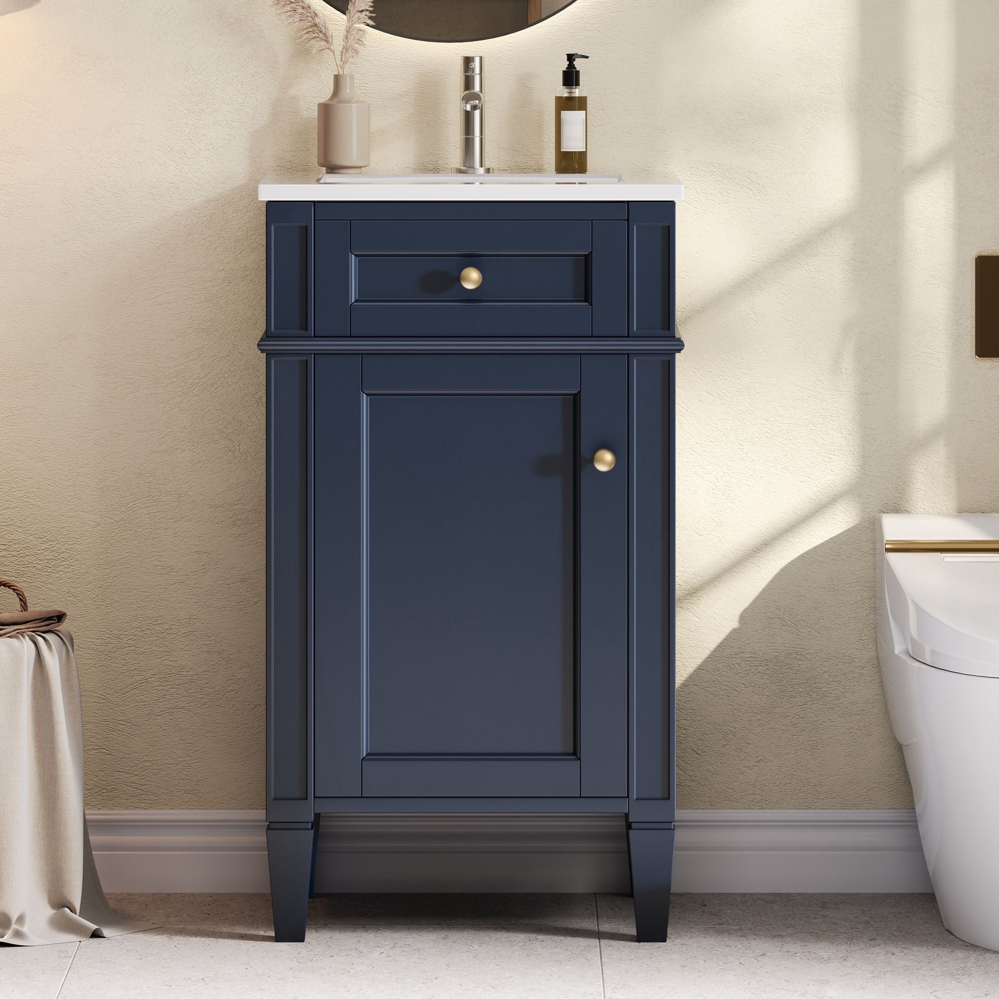 French Style Bathroom Vanity With Sink, Soft-Closing Door, Adjustable Shelf, Rectangular Design