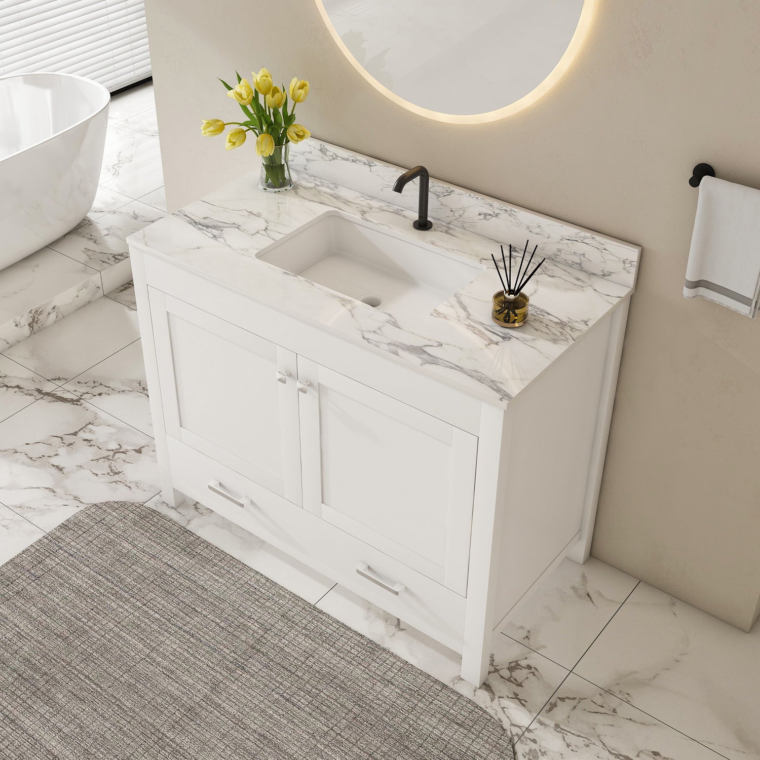 43&quot; Bathroom Vanity, Multi Functional Cabinet - White