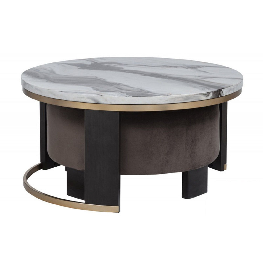 Nesting Round Coffee Table With Ottoman (Set of 2) - Gold / Brown