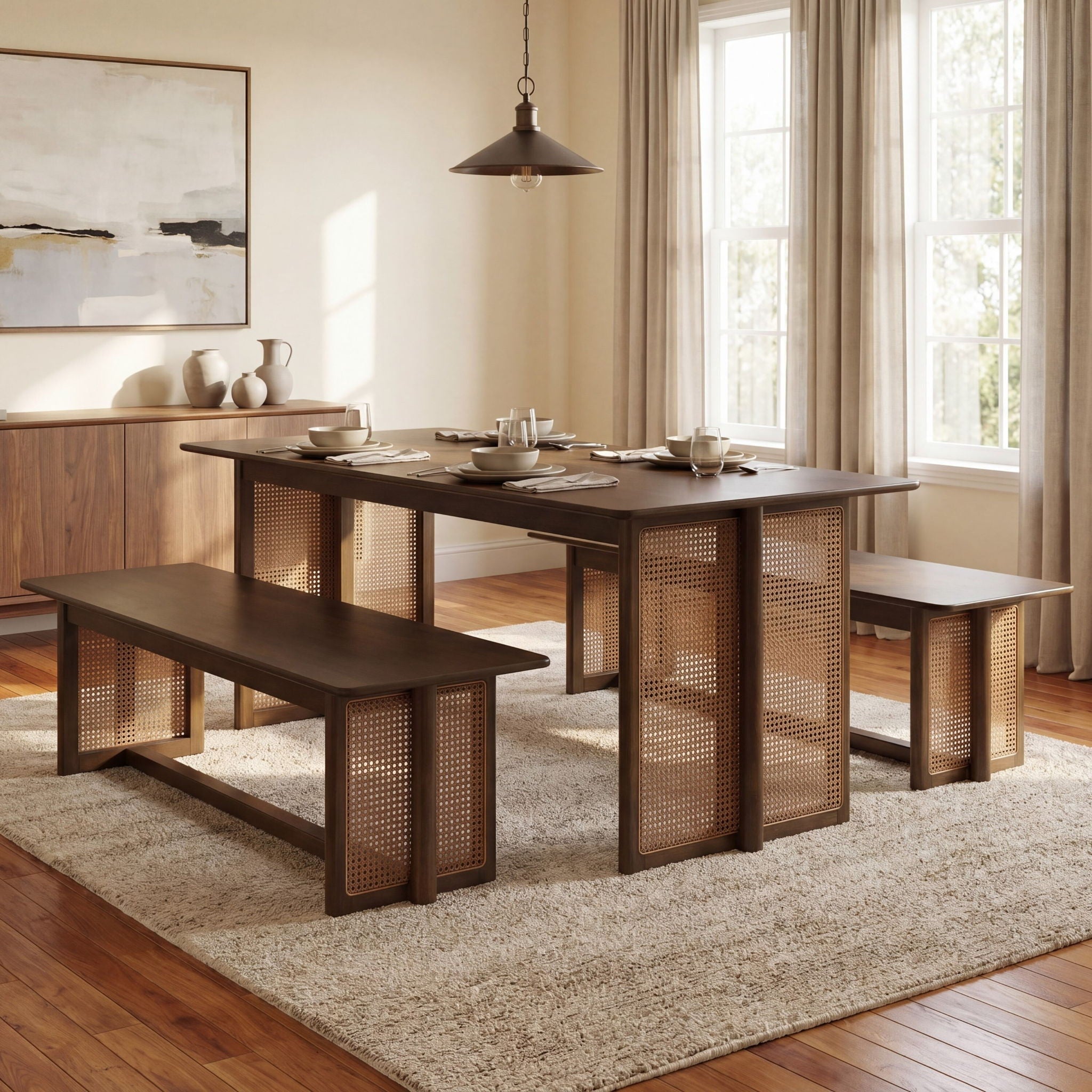 Dining Set, 1 Table &amp; 2 Benches
