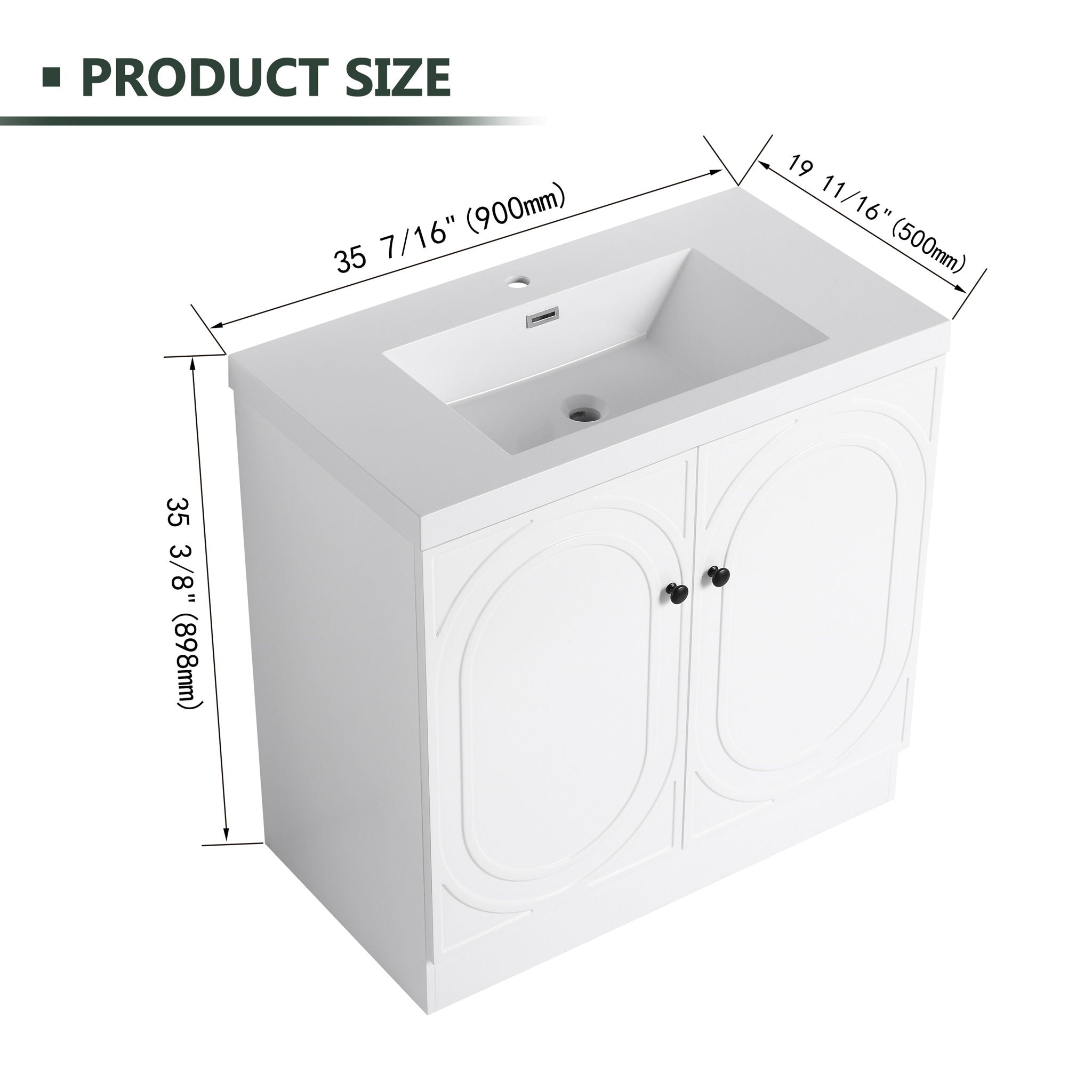 Contemporary Freestanding Bathroom Vanity With Resin Sink &amp; Soft-Close Cabinet Doors