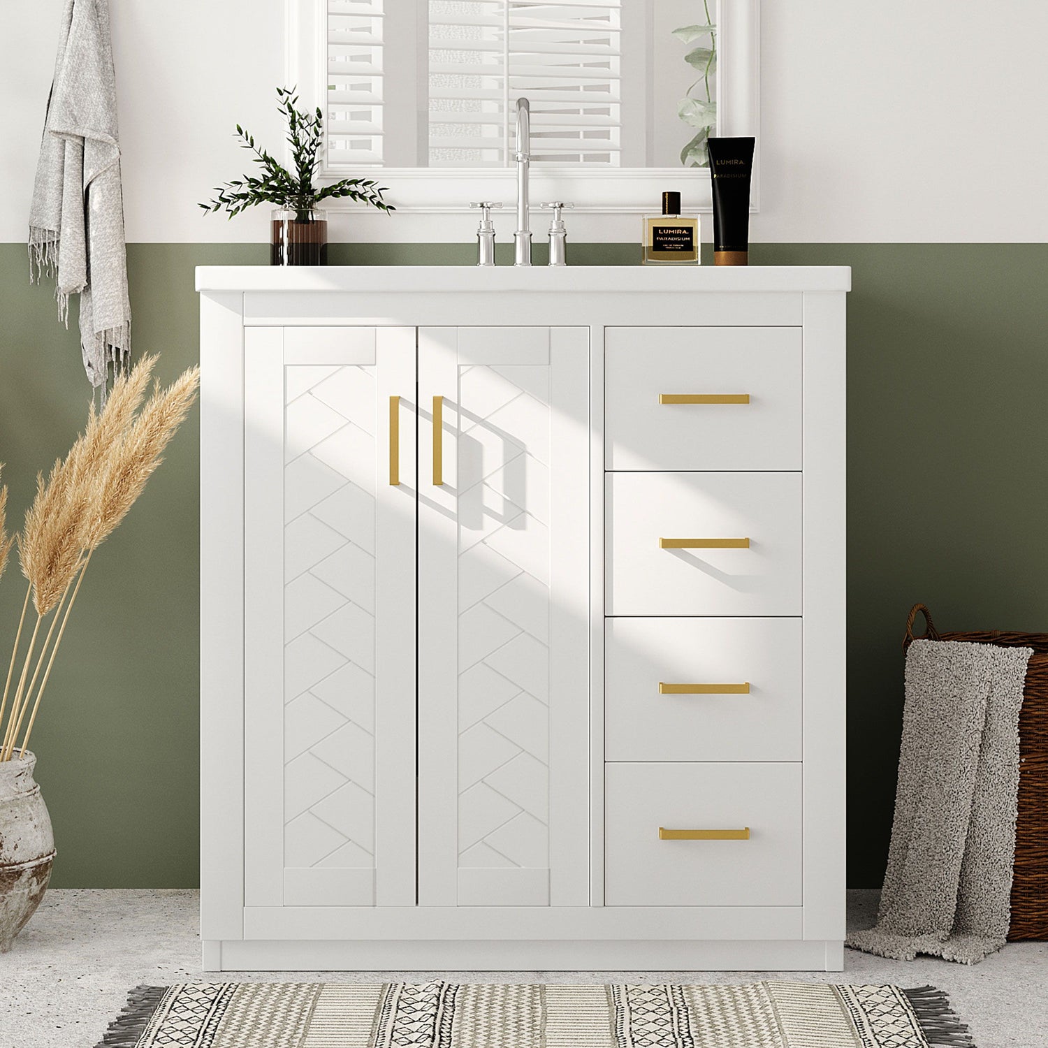 Bathroom Vanity With Sink, Storage Cabinet, Freestanding Set With 3 Drawers &amp; Soft Closing Doors