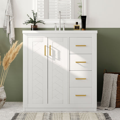Bathroom Vanity With Sink, Storage Cabinet, Freestanding Set With 3 Drawers &amp; Soft Closing Doors