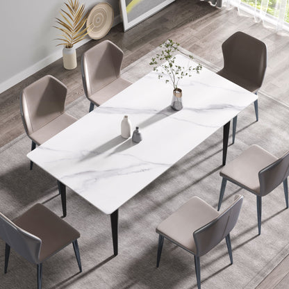 70.87&quot; Modern Artificial Stone White Straight Edge Black Metal Leg Dining Table, Can Accommodate 6-8 People - White / Black