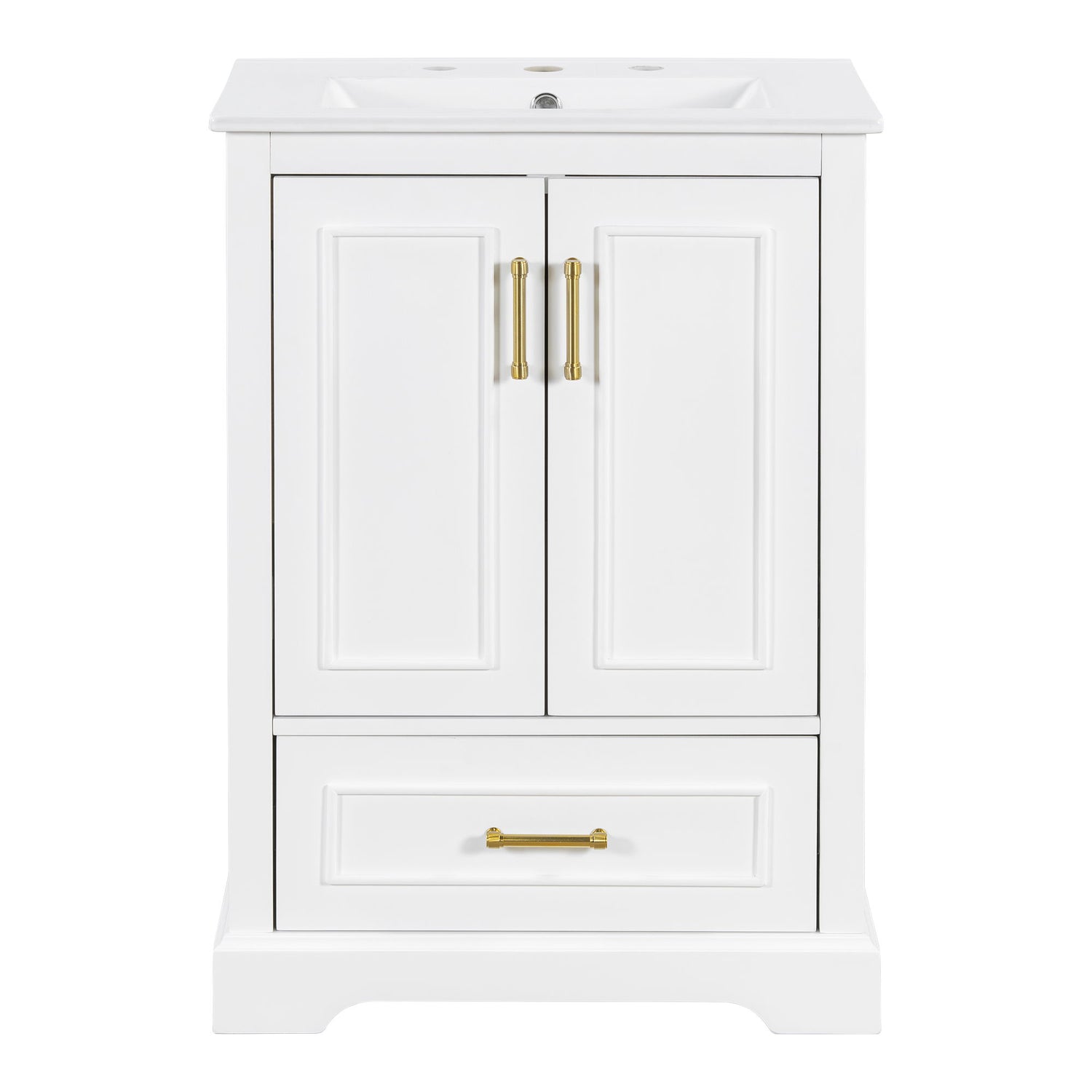Bathroom Vanity With Sink, 1 Divided Drawer And 2 Soft Close Doors With Double Shelf