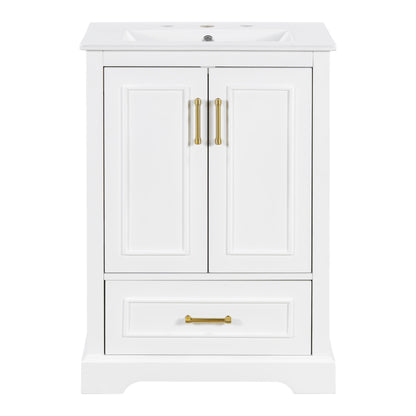 Bathroom Vanity With Sink, 1 Divided Drawer And 2 Soft Close Doors With Double Shelf