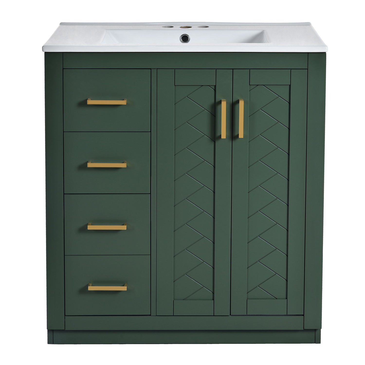 Ceramic Sink Combo, Freestanding Vanity Set With 3 Drawers &amp; Soft Closing Doors