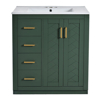 Ceramic Sink Combo, Freestanding Vanity Set With 3 Drawers &amp; Soft Closing Doors