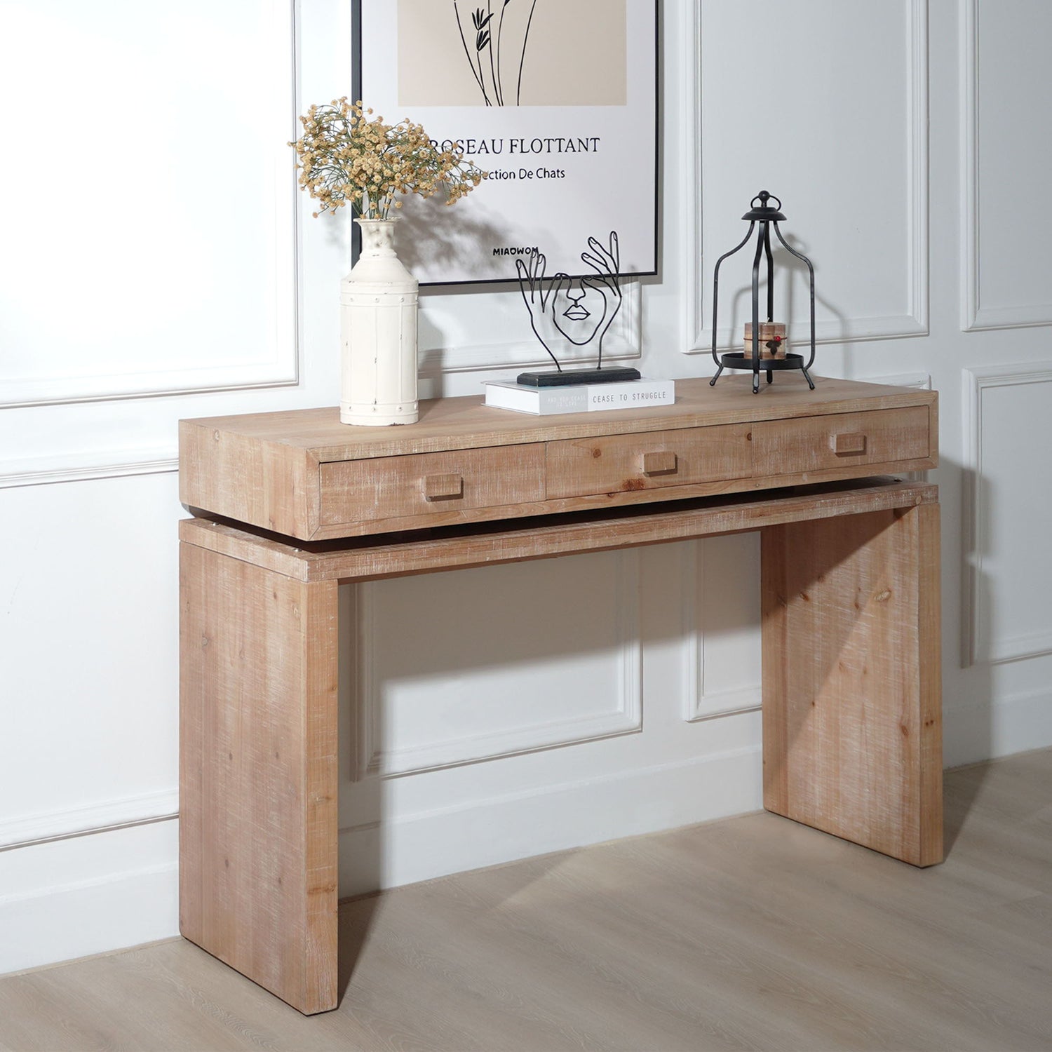 Rustic Wood Console Table With 3 Drawers Entryway Table For Hallway, Foyer, Or Office - Natural / Natural &amp; Light Brown / Natural Wood / Natural Wood Wash / Natural / Rustic