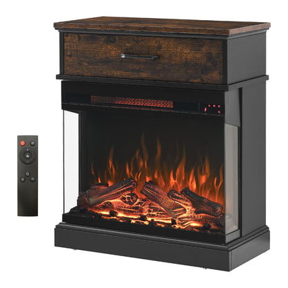 25&quot; Stand Side Table With 3-Sided Glass Electric Fireplace - Antique Black