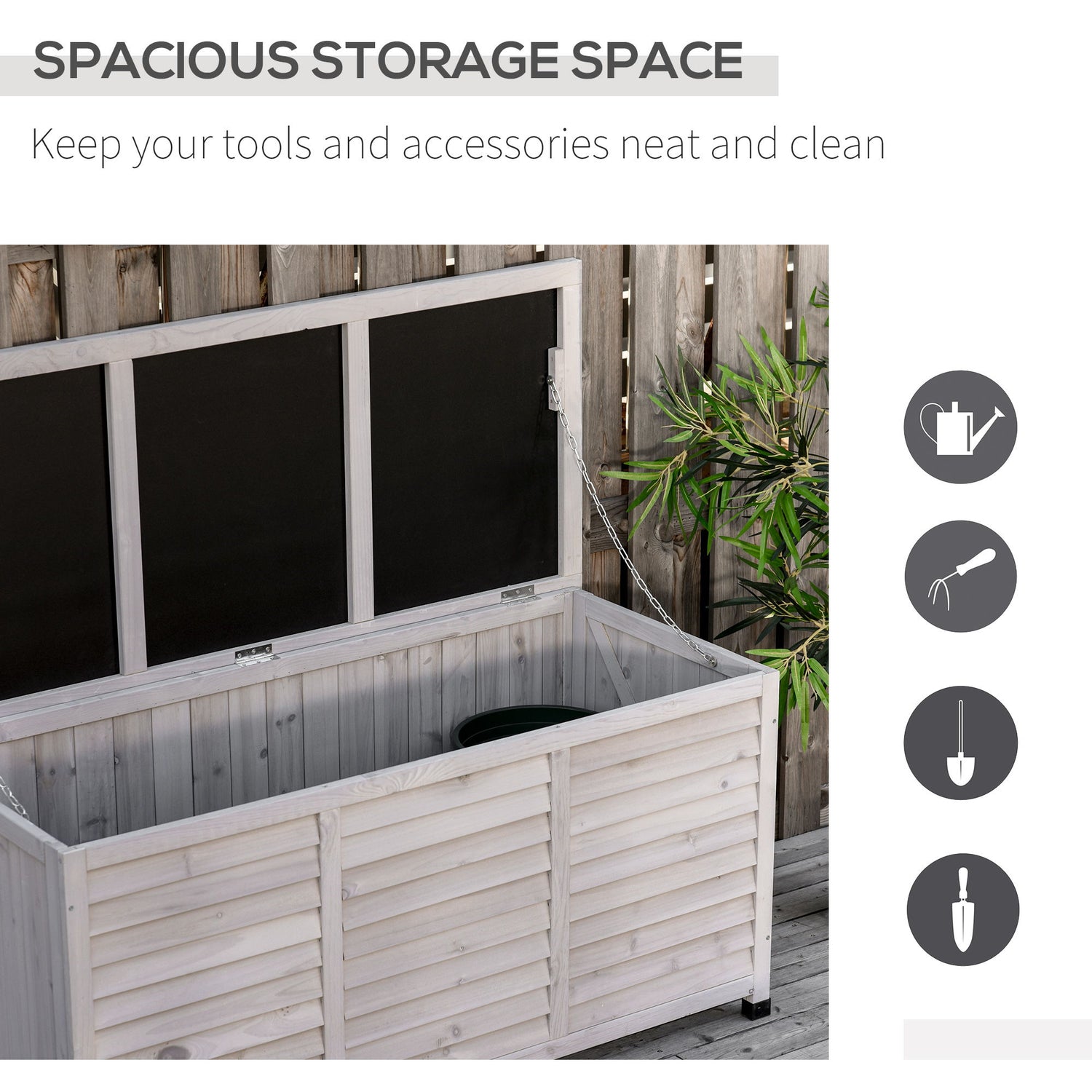 Outsunny - 75 Gallon Wooden Deck Box, Outdoor Storage Container With Aerating Gap &amp; Weather-Fighting Finish - Gray