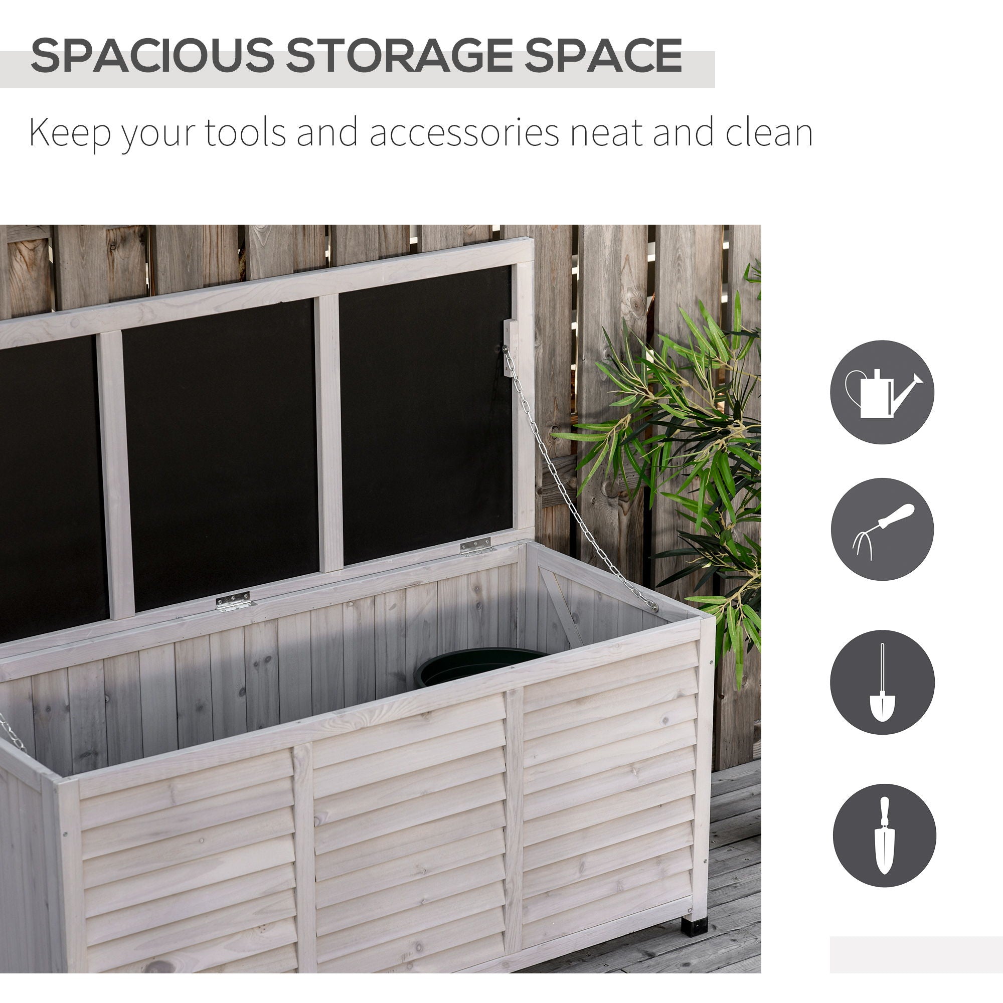 Outsunny - 75 Gallon Wooden Deck Box, Outdoor Storage Container With Aerating Gap &amp; Weather-Fighting Finish - Gray