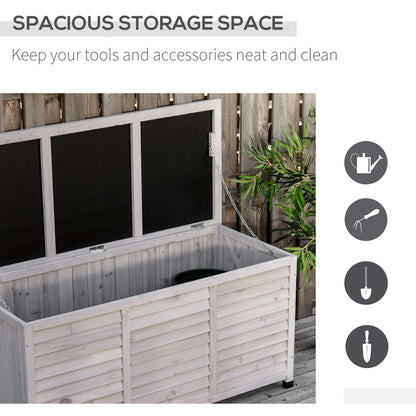 Outsunny - 75 Gallon Wooden Deck Box, Outdoor Storage Container With Aerating Gap &amp; Weather-Fighting Finish - Gray
