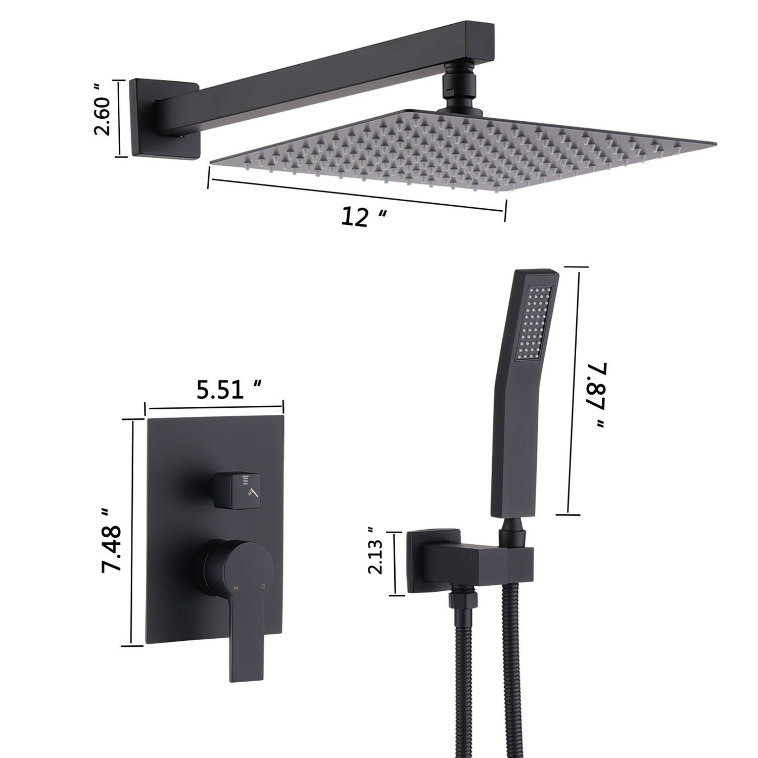 12&quot; Ceiling Mount Shower System With Rain Mixer And Handheld Shower