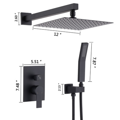 12&quot; Ceiling Mount Shower System With Rain Mixer And Handheld Shower