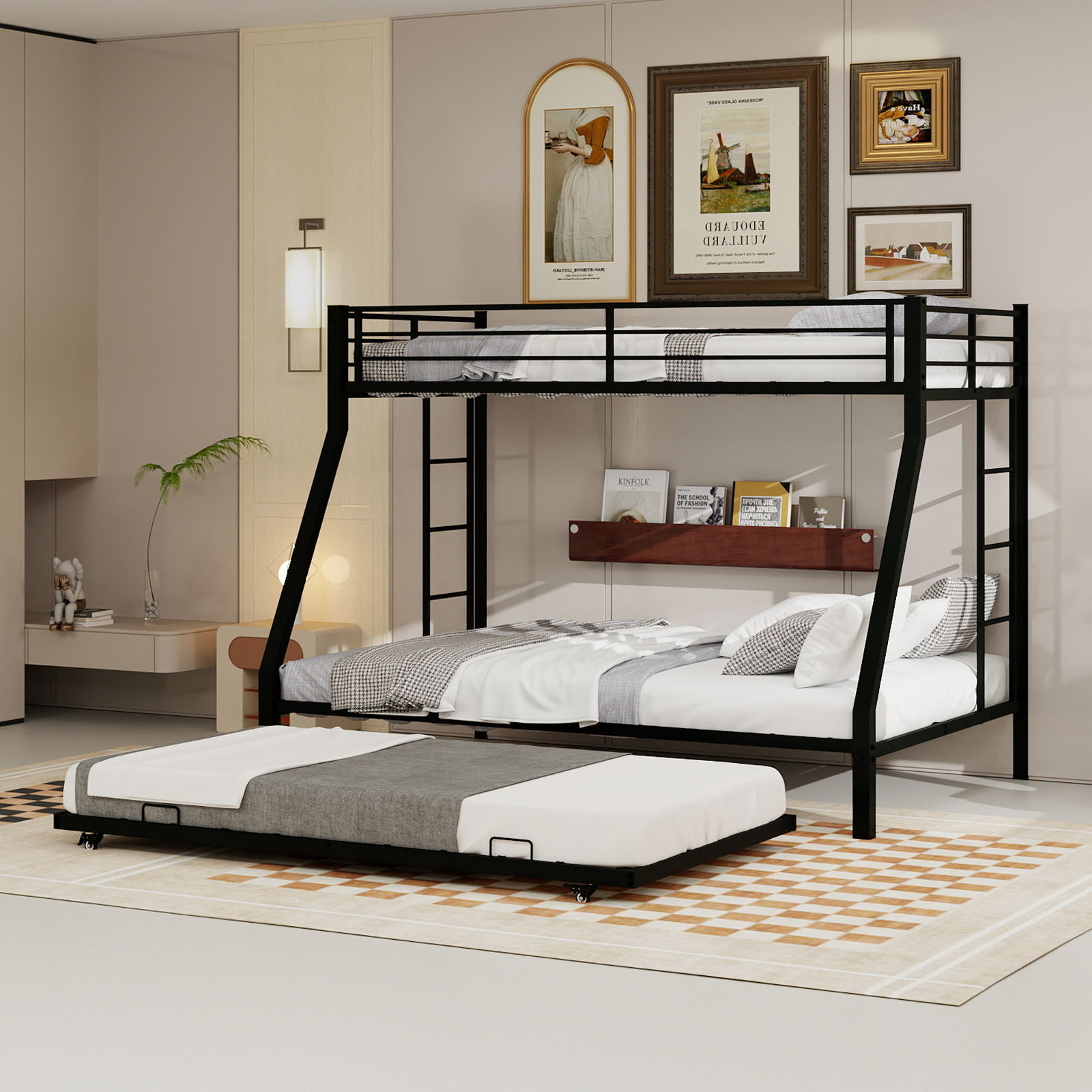 Bunk Bed For Kids, Convertible Frame With Ladders &amp; Guardrail