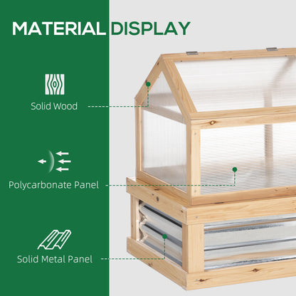 Outsunny - Raised Garden Bed With Polycarbonate Greenhouse, Wooden Garden Cold Frame Greenhouse, Flower Planter Protection, 48&quot; x 24&quot; x 32&quot; - Natural