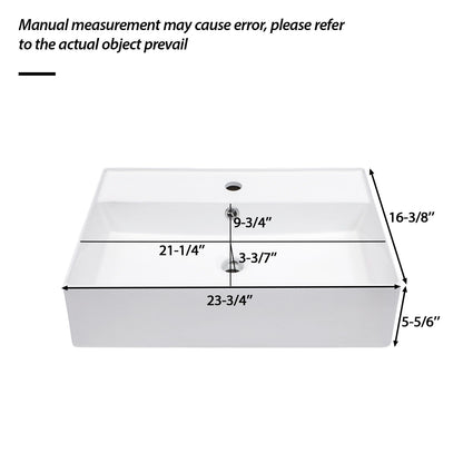 Modern Ceramic Rectangular Wall Mounted Bathroom Sink With Faucet Hole &amp; Overflow