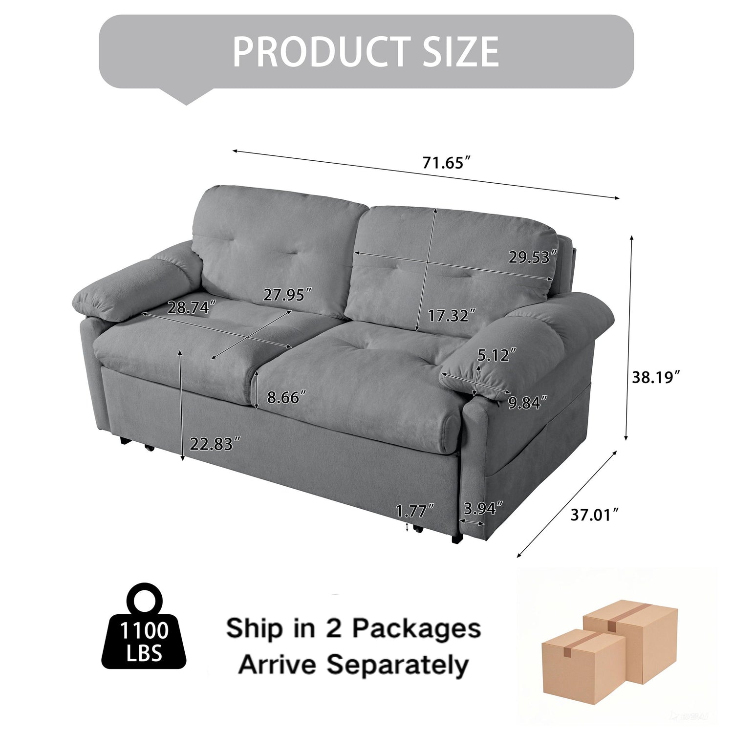 Convertible Pull Out Sofa Bed Queen Size, 3 In 1 With Side Storage
