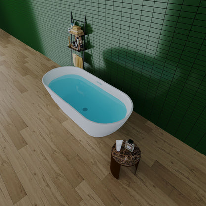 63&quot; Shiny Acrylic Freestanding Soaking Bathtub With Chrome Overflow And Drain, Cupc Certified 22A09-63 - White