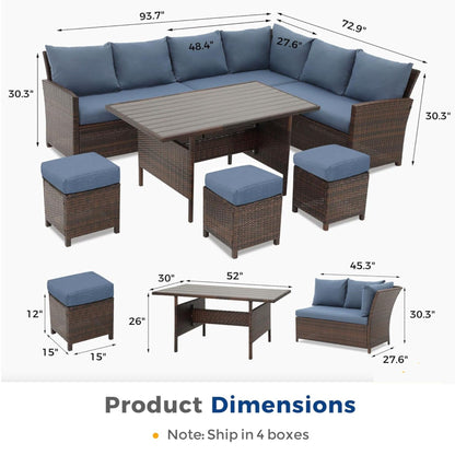 7 Piece Patio Dining Set With Cushions, Modular Sectional Sofa &amp; Storage Table