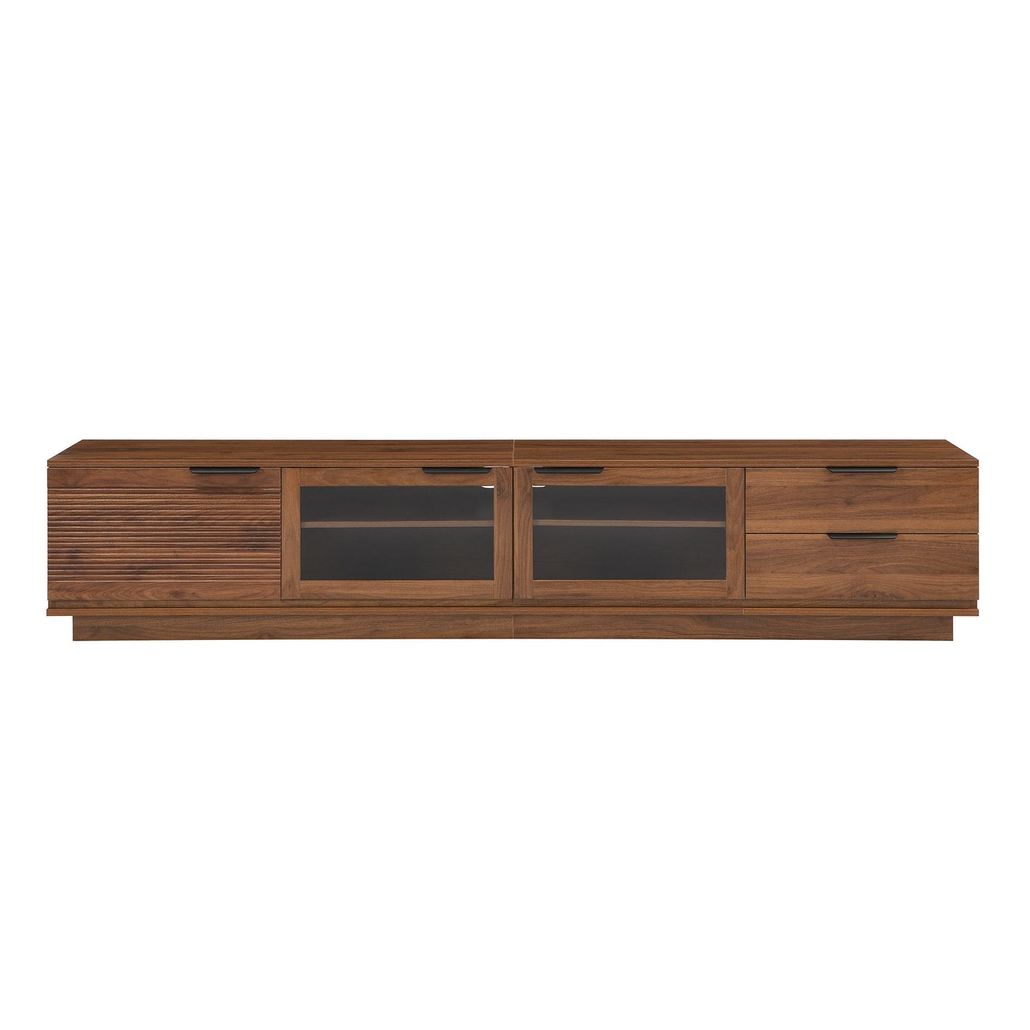 TV Stand With 2 Drawers, Doors &amp; Cable Management, Soft Closing Hinges - Walnut