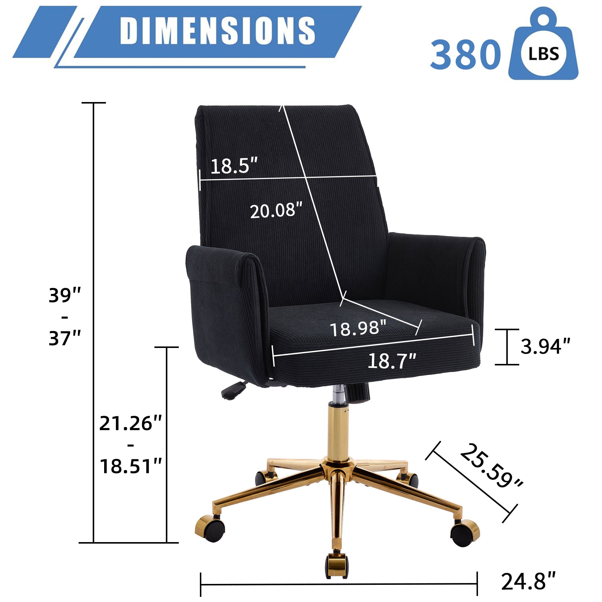 Ergonomic Mid-Back Office Chair With Gold Base