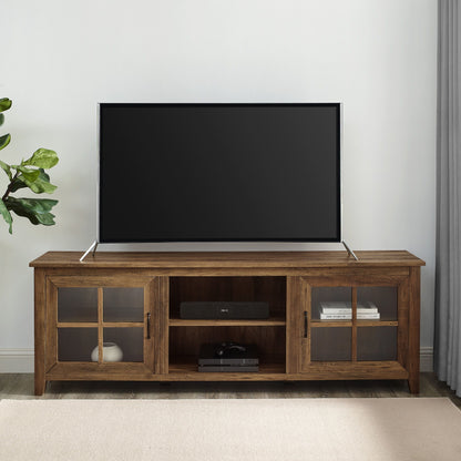 Modern Farmhouse 2 Door Glass Windowpane 70&quot; TV Stand For 80&quot; TVs