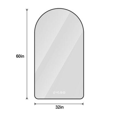 Arched LED Vanity Mirror With Time &amp; Temperature Display, Anti-Fog, Dimmable Backlight In Frame, 3 Color Temperatures