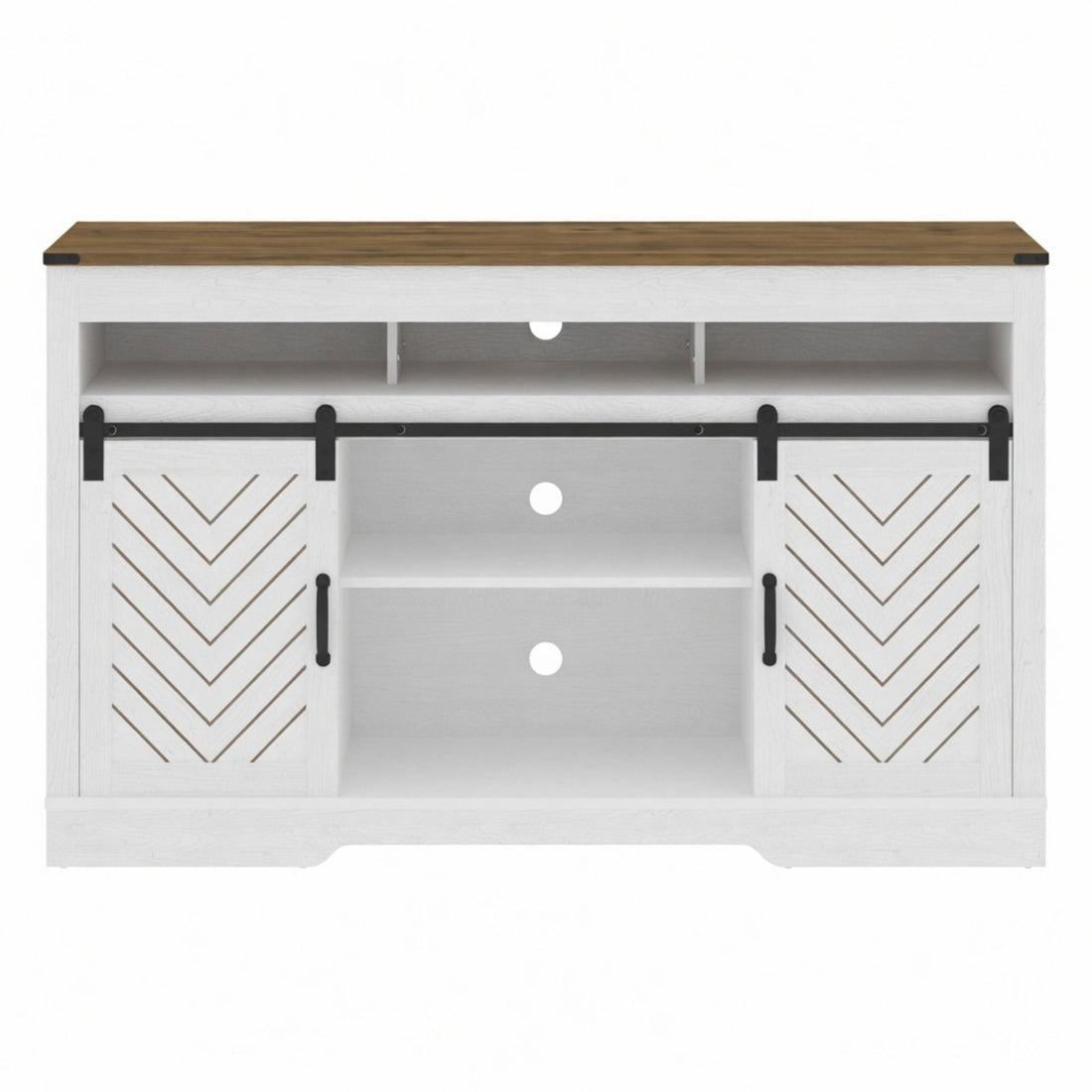 TV Stand With Sliding Barn Doors And Adjustable Storage - White / Oak