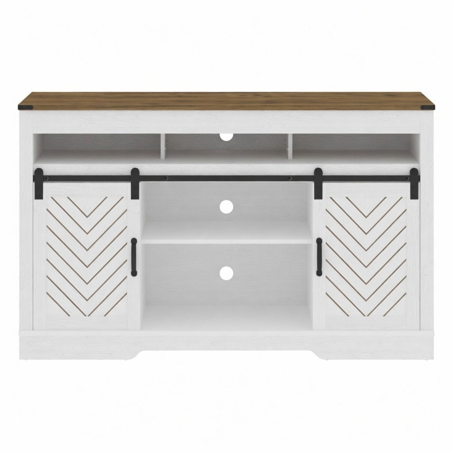 TV Stand With Sliding Barn Doors And Adjustable Storage - White / Oak