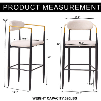 Upholstered Bar Stool With Accented Armrests For Kitchen Island (Set of 2) - Beige