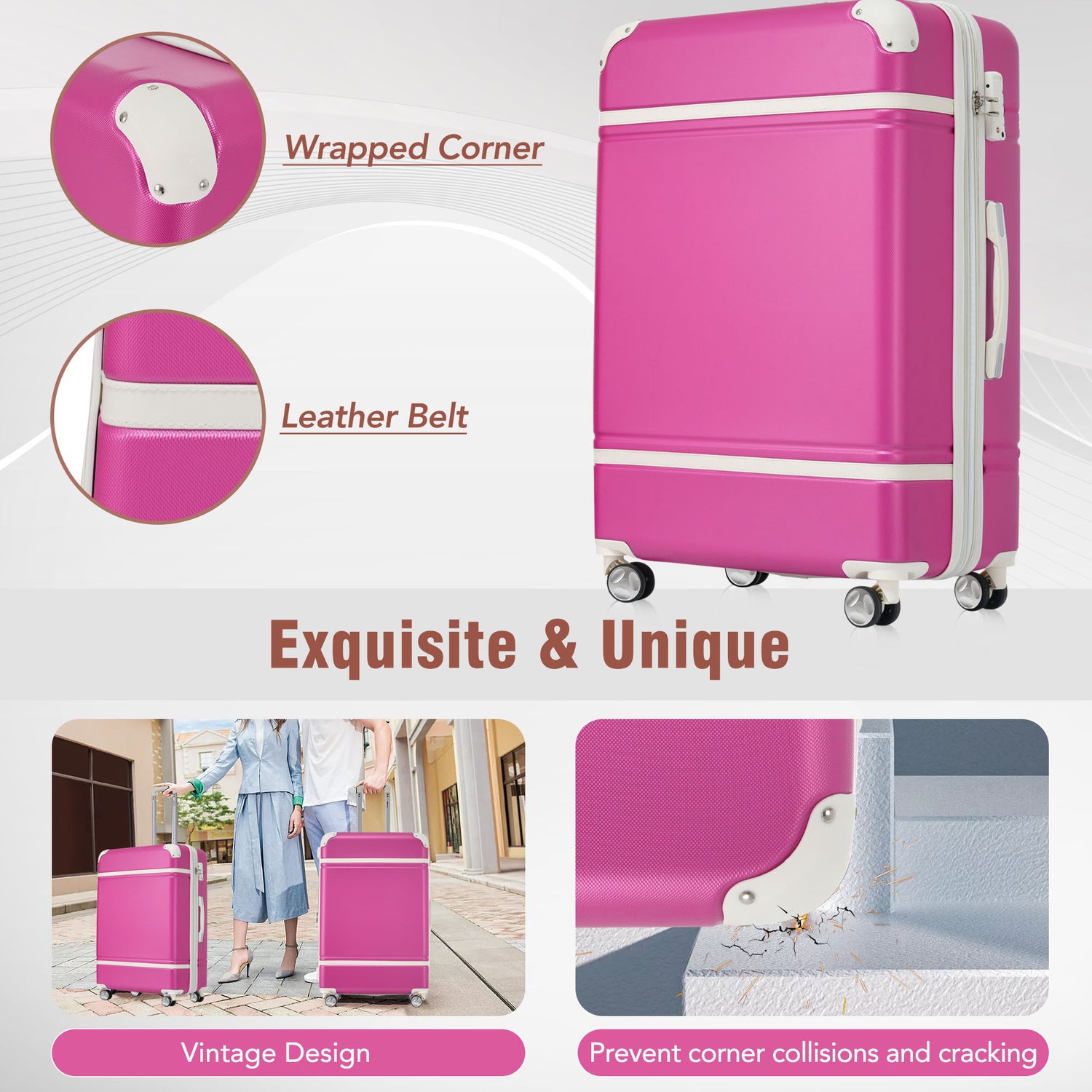 Hardshell Luggage Sets 4 Pieces 20&quot; / 24&quot; / 28&quot; Luggages And Cosmetic Case Spinner Suitcase With Tsa Lock Lightweight