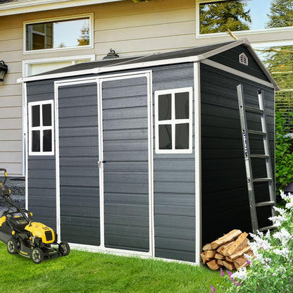 Resin Outdoor Storage Shed Waterproof Shed With Floor &amp; Two Windows &amp; Lockable Door, Tool Shed For Garden, Patio, Backyard
