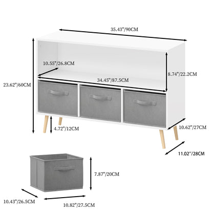 Kids Bookcase With Collapsible Fabric Drawers, Children&