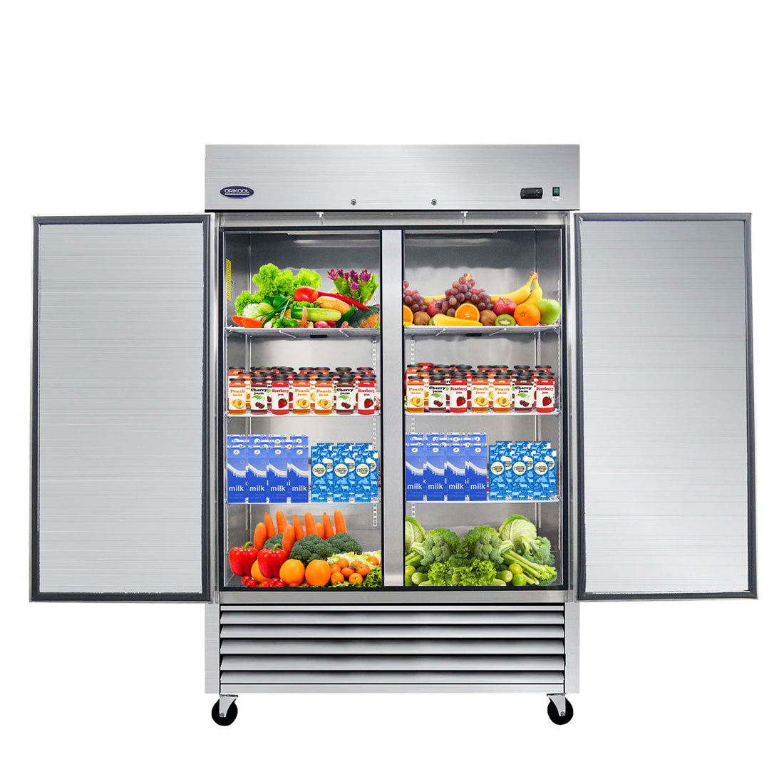 54&quot; Commercial Refrigerator 49 Cu.Ft With 2 Solid Door Reach-In Refrigerators Stainless Steel Etl Approved Upright Fridge Storage - Silver
