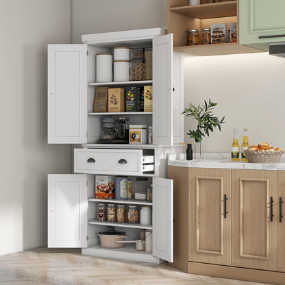 Homcom - 72&quot; Kitchen Pantry, Tall Storage Cabinet, Freestanding Cupboard With Drawer, Doors And Adjustable Shelves - White
