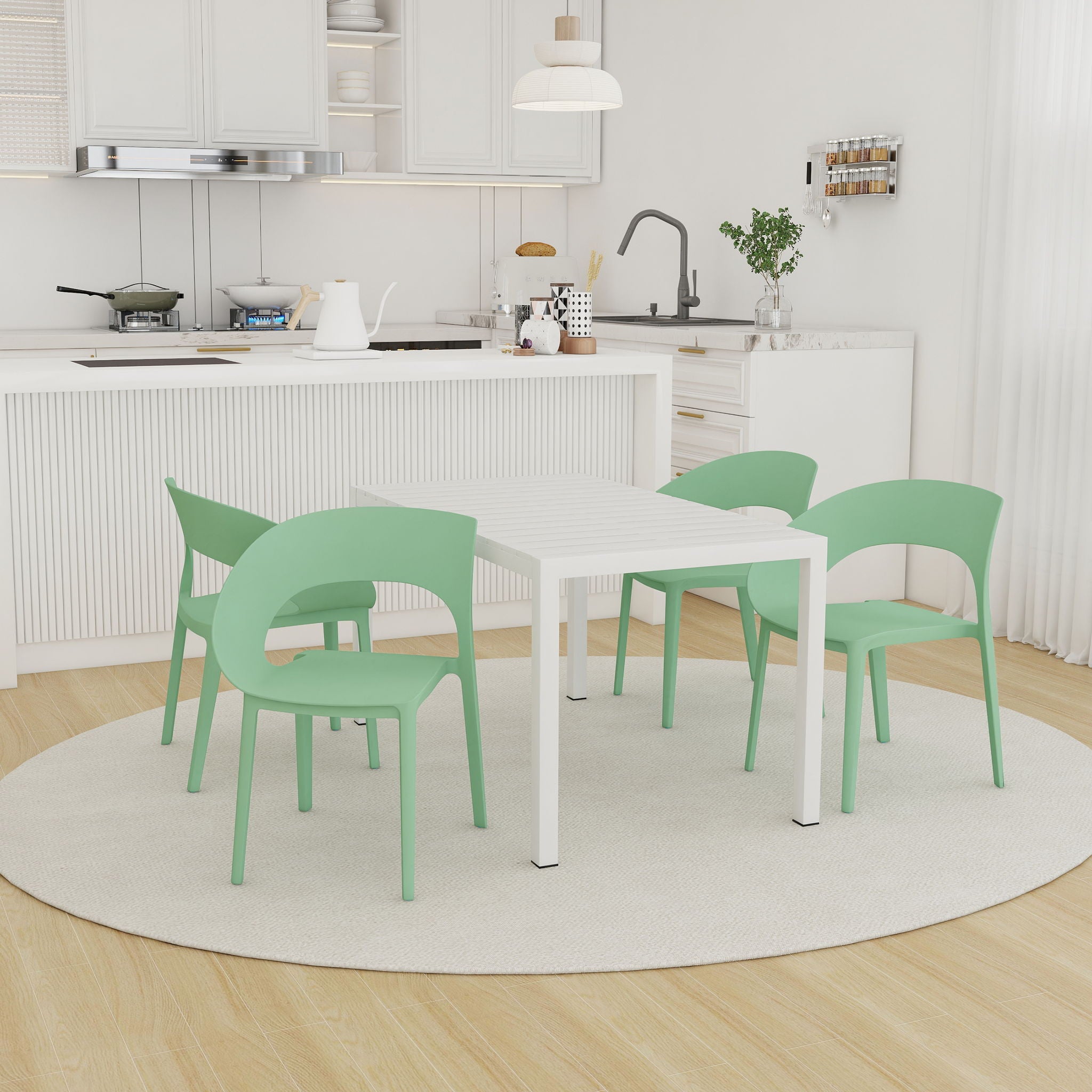 4 Piece Set Of Modern Designed Single Chairs With Long Table