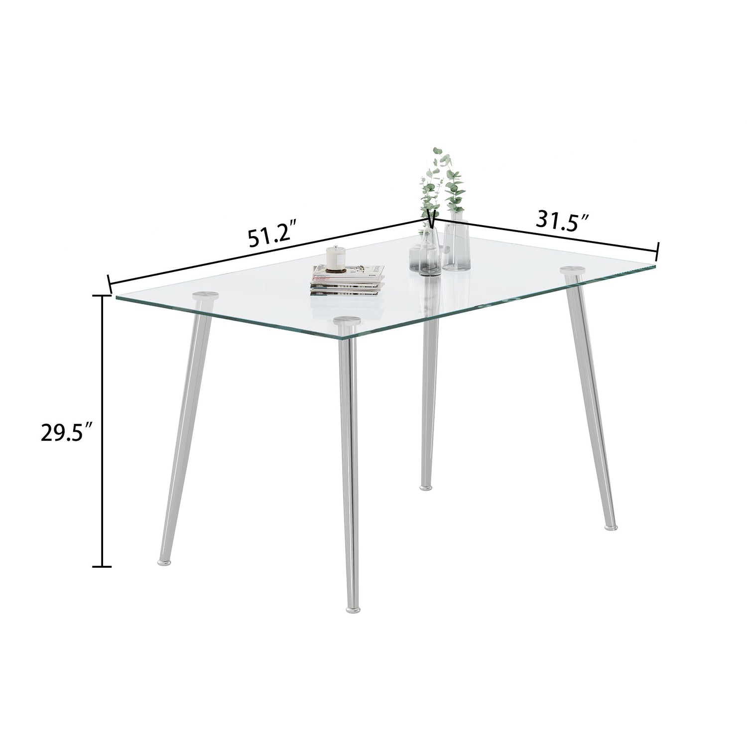 Thick Tempered Glass Top Dining Table &amp; Stainless Steel Legs - Silver