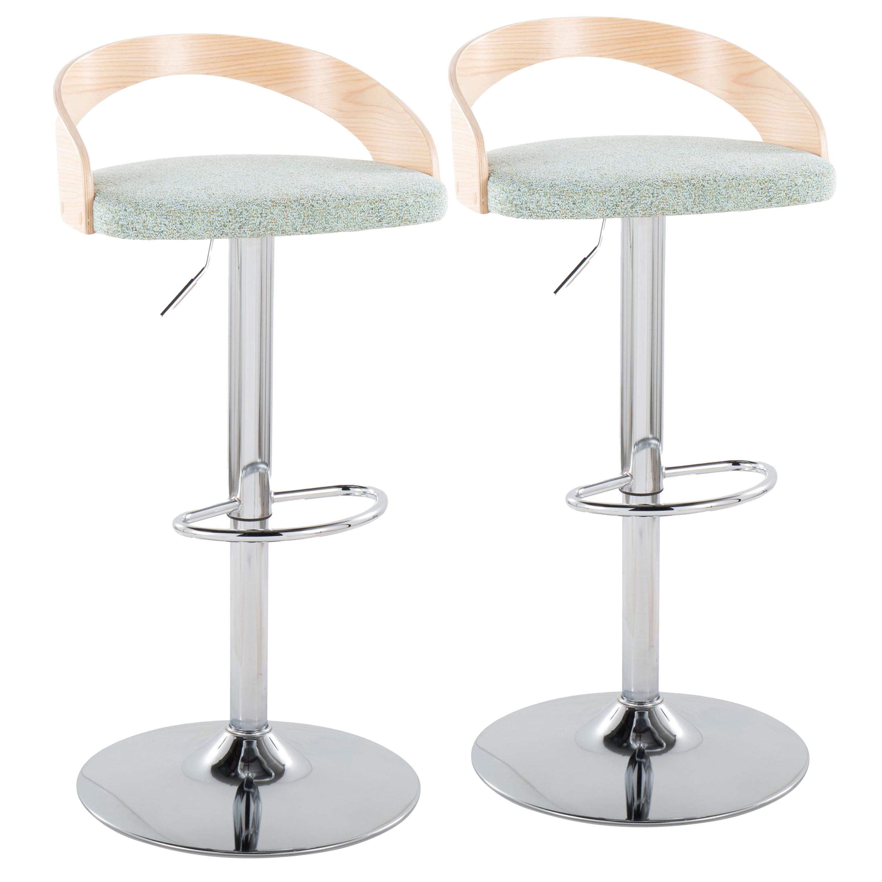 Grotto - Mid Century Modern Adjustable Height Barstool &amp; Swivel With Oval Footrest (Set of 2)