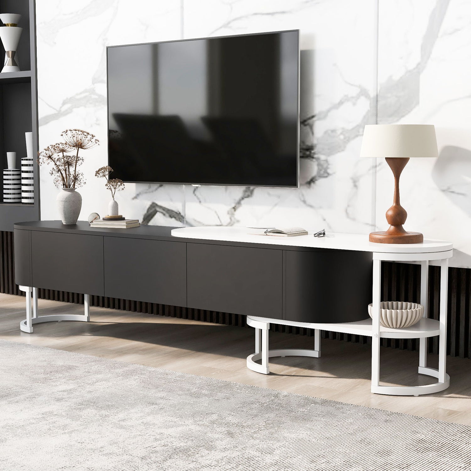 Modern Extendable TV Stand For TVs Up To 75&quot;, Entertainment Center Media Console With 3 Drawers, Metal Adjustable Legs For Living Room