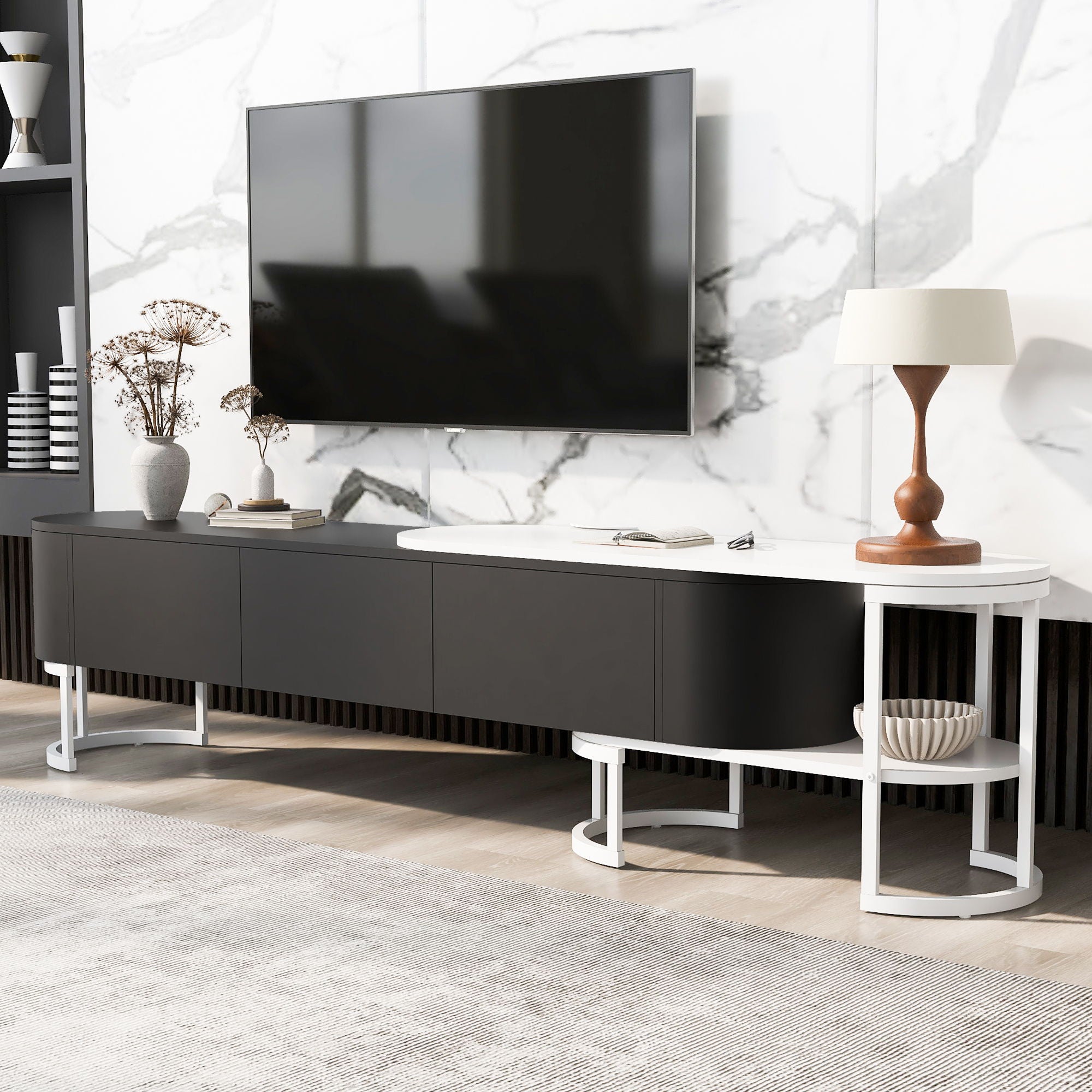 Modern Extendable TV Stand For TVs Up To 75&quot;, Entertainment Center Media Console With 3 Drawers, Metal Adjustable Legs For Living Room