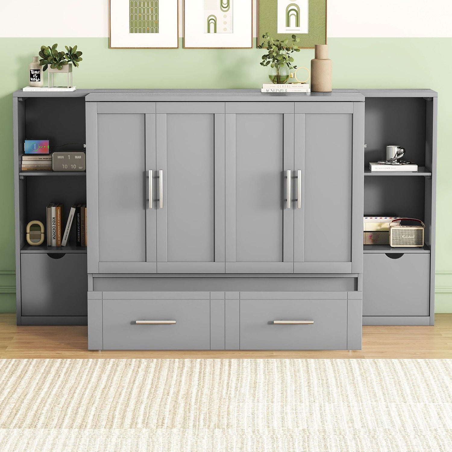 Murphy Bed With Shelves, Drawers And USB Ports