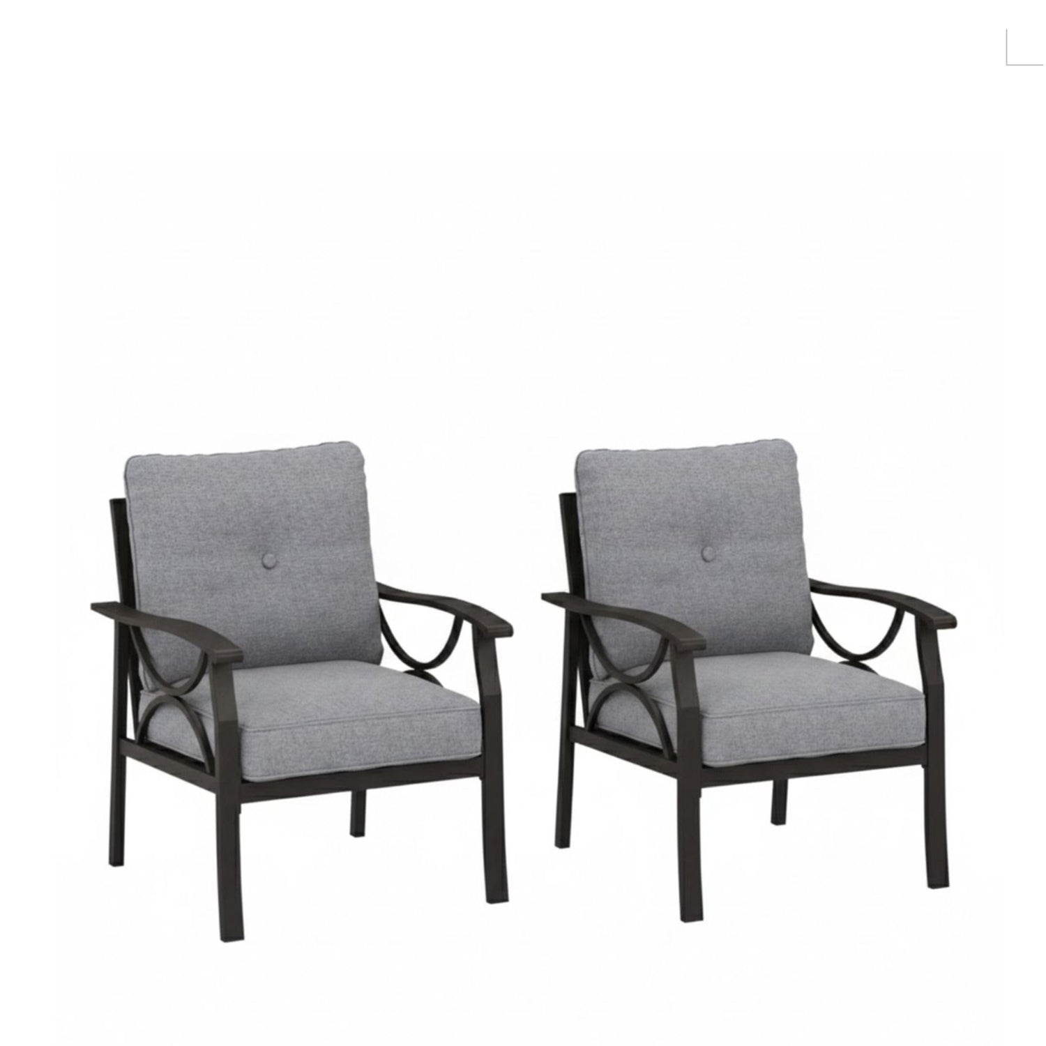All Weather Armchairs With Cushions, Sculptural Design (Set of 2) - Gray / Khaki