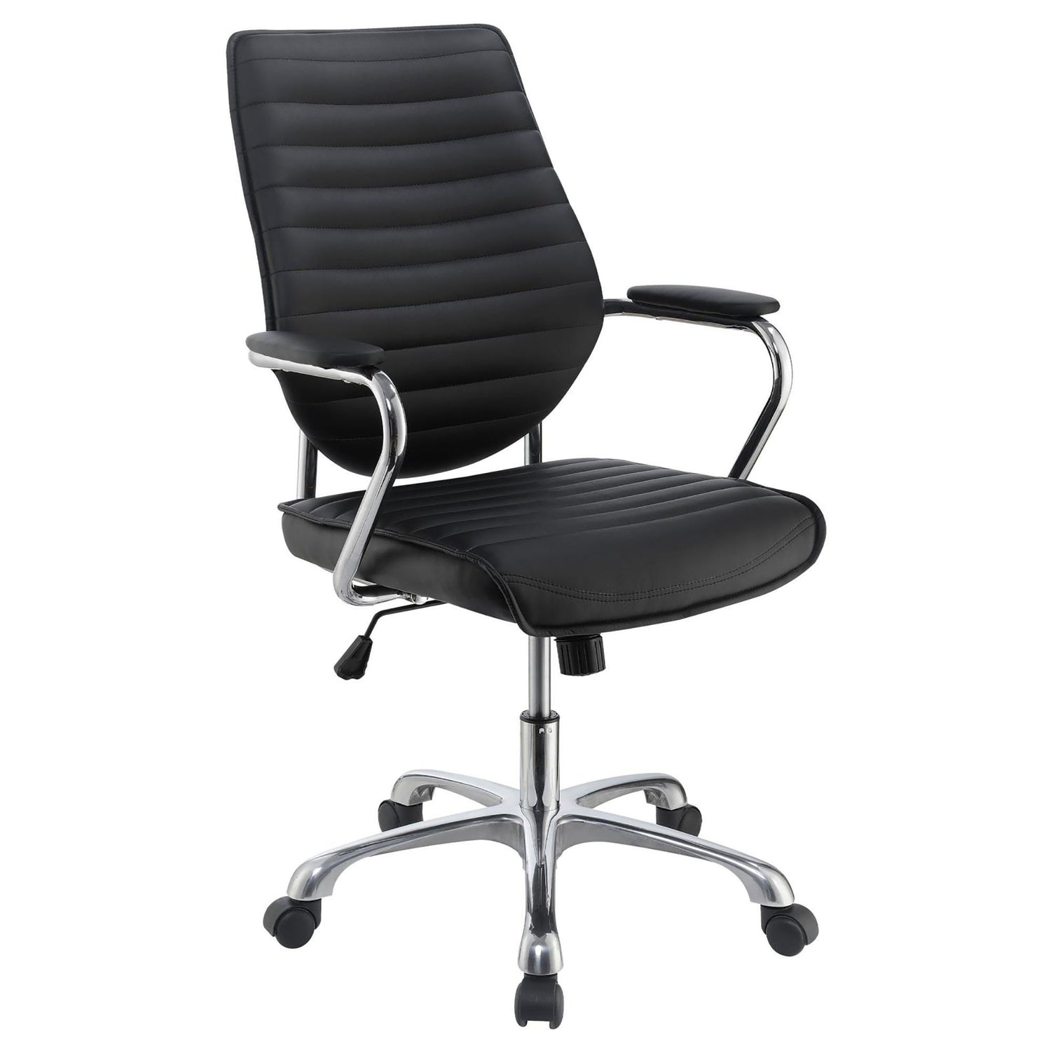 Height Adjustable Swivel Office Chair With Padded Seat And Armrests - Black