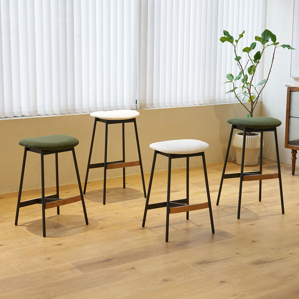 Modern Bar Stools Comfortable &amp; Stylish, Soft Fabric Upholstered, Backless (Set of 2)
