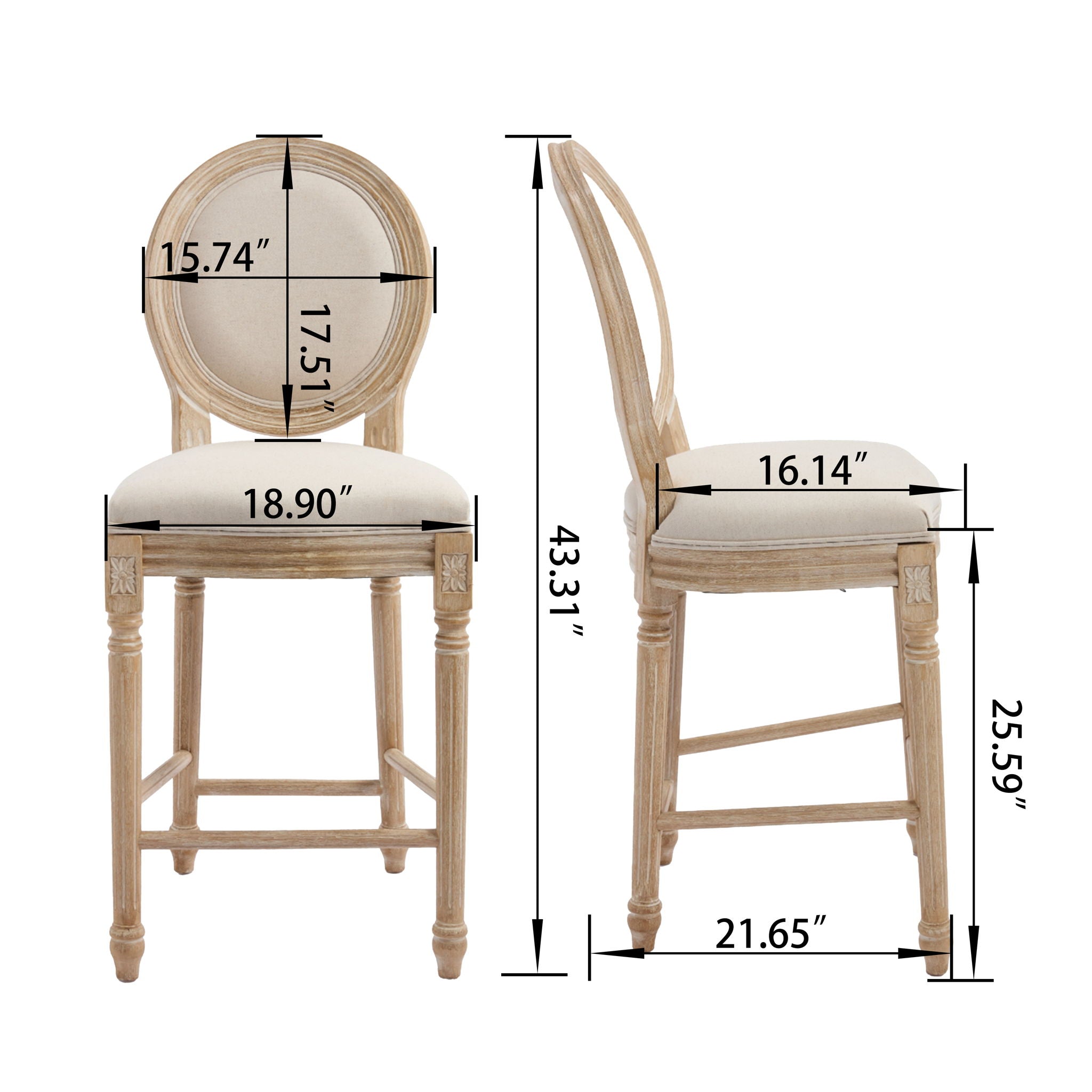 French Country Bar Chairs &amp; Round Back (Set of 2)